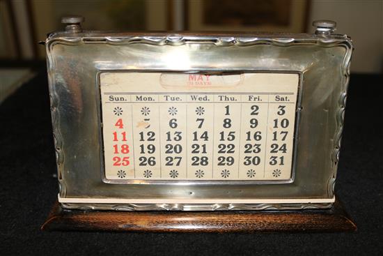 George V silver framed perpetual calendar